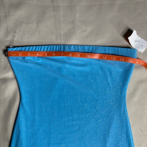 Sparkle Bandeau Blue Strapless Dress - Picture 13 of 13